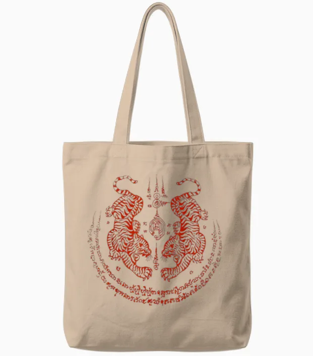 Sak Yant Tatouage Yantra Tigres Jumeaux Bangkok Thaïlande Tote Bags in Natural