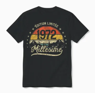 Vintage Born in 1972 Vintage Gift Man Woman Birthday Unisex T-Shirt - Black