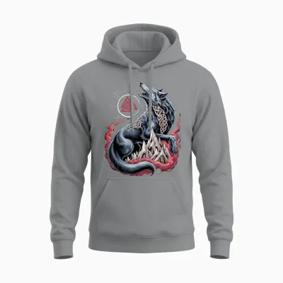 Fenrir Viking Wolf – Valknut Nordic Vegvisir Celtic Compass Unisex Hoodie - Sport Grey
