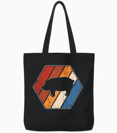 Pig Retro Tote Bags - Black