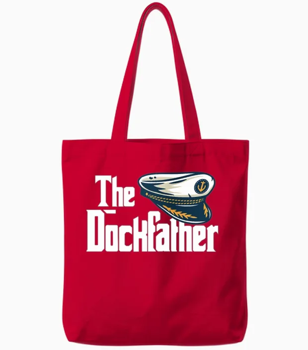 The Dockfather Funny Boating Fishing Boat Dad Tote Bags in Red