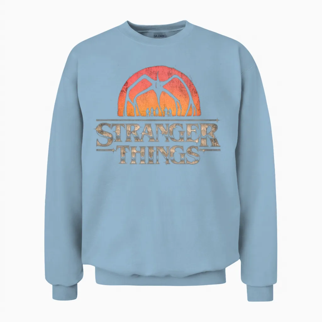 Stranger Things Sunset Logo Summer & Beach Gift Unisex Sweatshirt in Light Blue