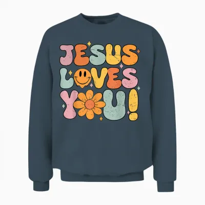 Jesus Loves You Cute Christian Teen Girl Graphic Tees Unisex Sweatshirt - Dark Heather