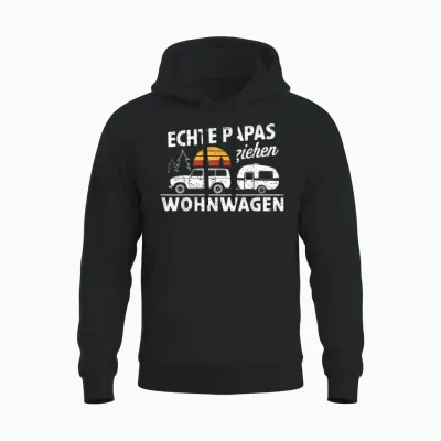 Wohnwagen Zubehör & Camping Geschenke Für Camper - Echte Papas Ziehen Wohnwagen - Camping T-Shirt Schwarz, Unisex, Klein, Kurzarm, Sommer Unisex Hoodie - Black