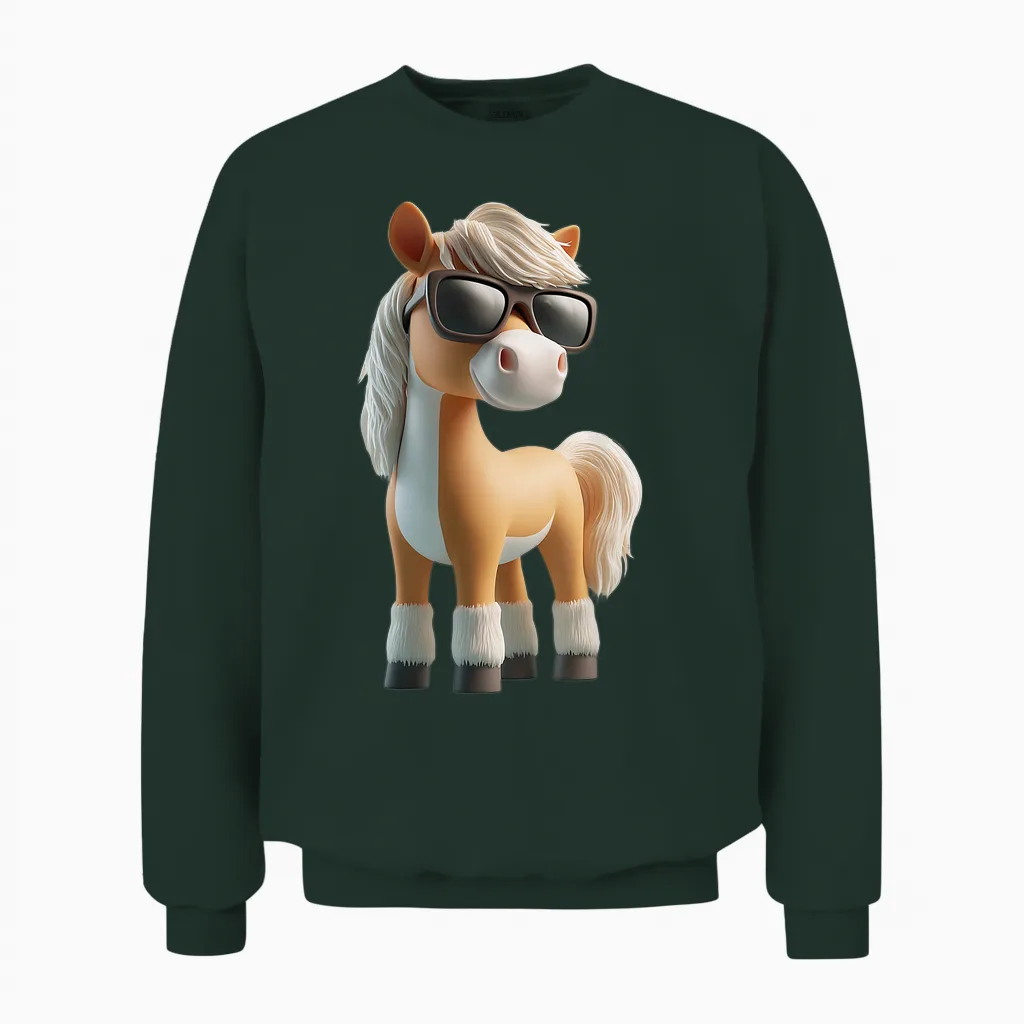 Cooles Pferdemotiv Mit Sonnenbrille Pferd Pony Unisex Sweatshirt in Forest