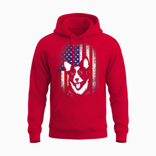 4th of July Us Flag Cute Australian Cattle Dog Unisex Hoodie in Red