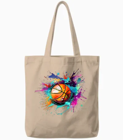Basketball Sport Splash Basketball Player Sports T-Shirt, Black Tote Bags - Natural