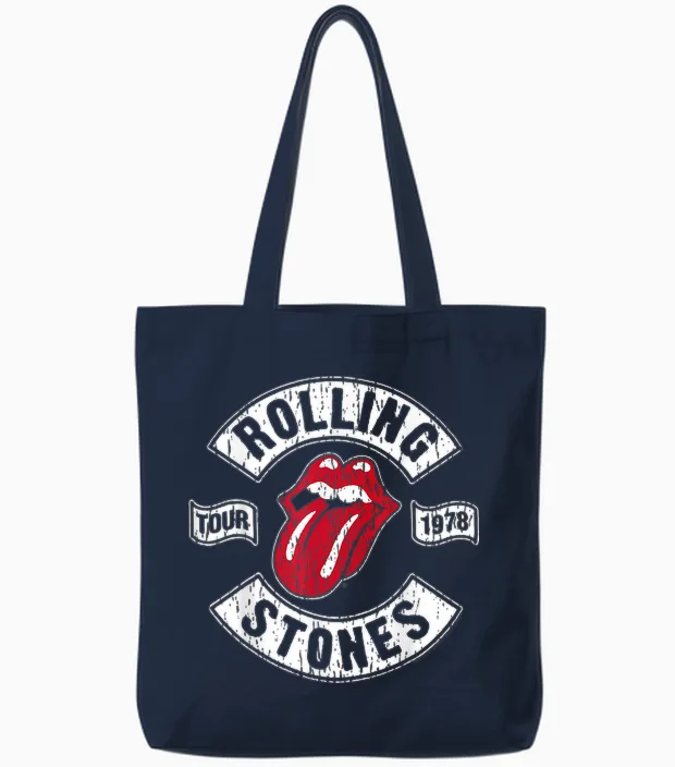 Official the Rolling Stones Us 78 Tour Black for Fans Tote Bags in Navy