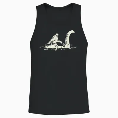 Bigfoot Sasquatch Riding the Loch Ness Monster Funny,short Sleeve Unisex Tank Top - Black