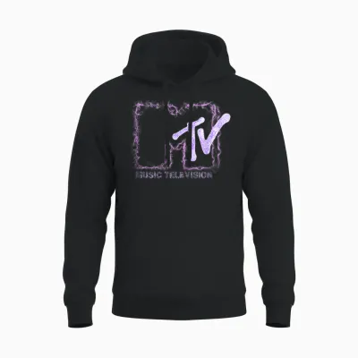 Mademark X Mtv - the Official Mtv Logo with Purple Electric Flashes Unisex Hoodie - Black