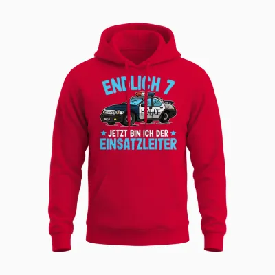 Children's Police Seven Years | 7th Birthday Boy Police T-Shirt, Black, 80 Unisex Hoodie - Red