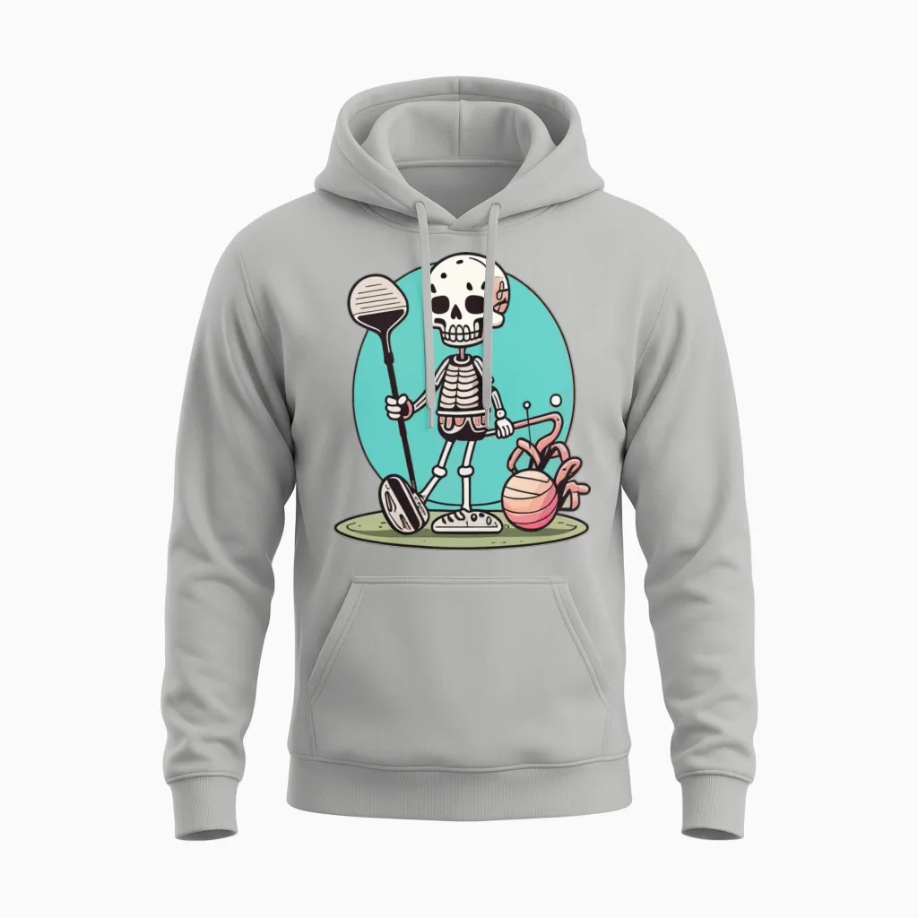 Funny Golf Skull Funny Sport Unisex Hoodie in Ash