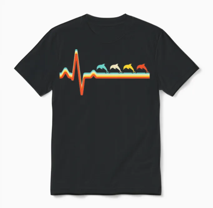 Dolphin Retro Unisex T-Shirt in Black