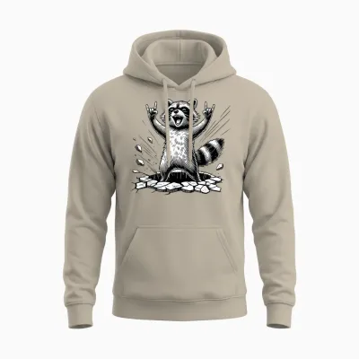 Rocking Raccoon Music Rock Cool Devil Horns Greetings Devil Unisex Hoodie - Sand