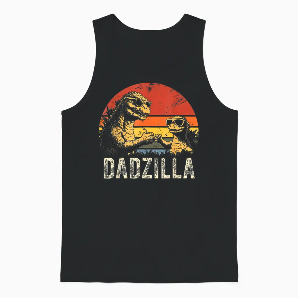 Vintage Dadzilla Father of the Fist Bump Dad Son Daughter Unisex Tank Top in Black