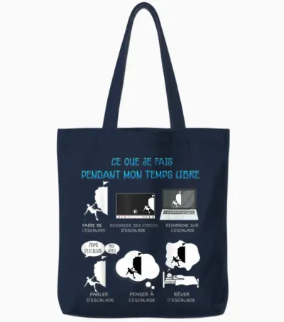 Climbing Mountain Climber Free Time Humour Man Woman T-Shirt, Black, S Tote Bags - Navy