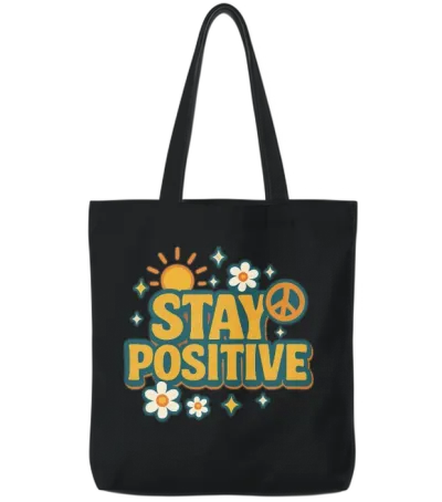 Stay Positive Retro Tote Bags - Black