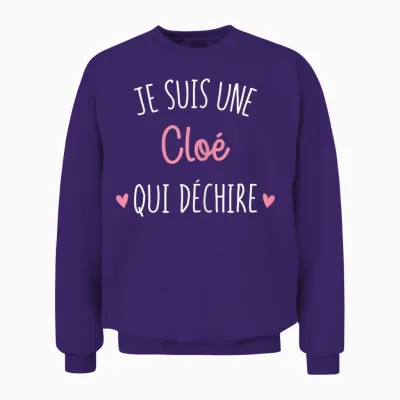 Personalised Gift Women's Name Cloé Qui Déchire Unisex Sweatshirt - Purple