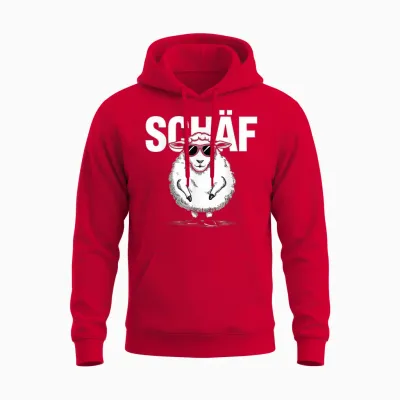 Funny Sheep Motif with Sunglasses Sheep T-Shirt, Black Unisex Hoodie - Red