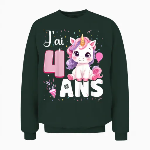 Child Girl 4 Years Unicorn Girl Birthday 4 Years I Ai 4 Years T-Shirt, Black, 2 Unisex Sweatshirt - Forest