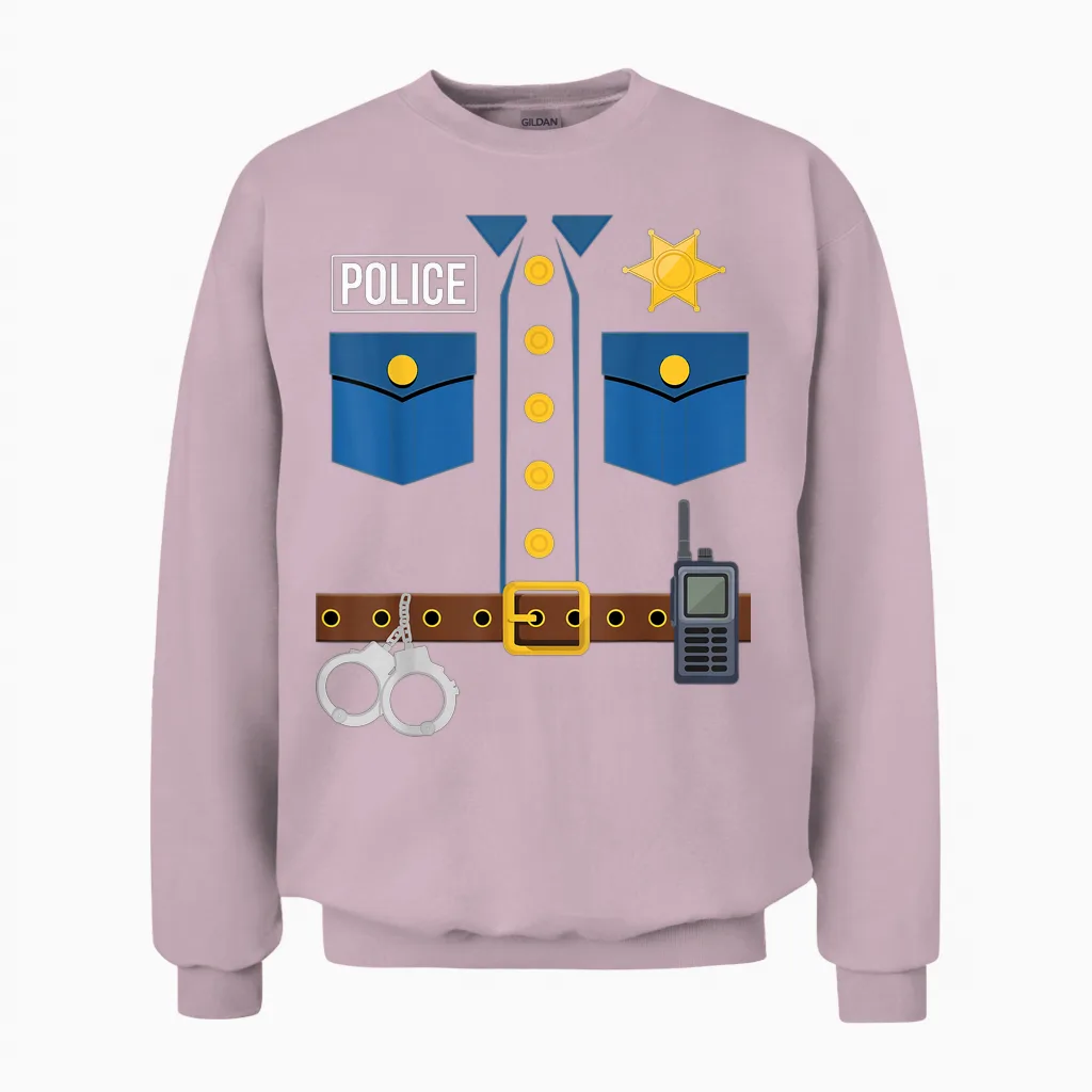 Police Uniform Officer Costume Halloween Unisex Sweatshirt in Light Pink