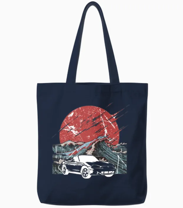 Mazda Miata Mx5 Old School Car Gift Tote Bags in Navy