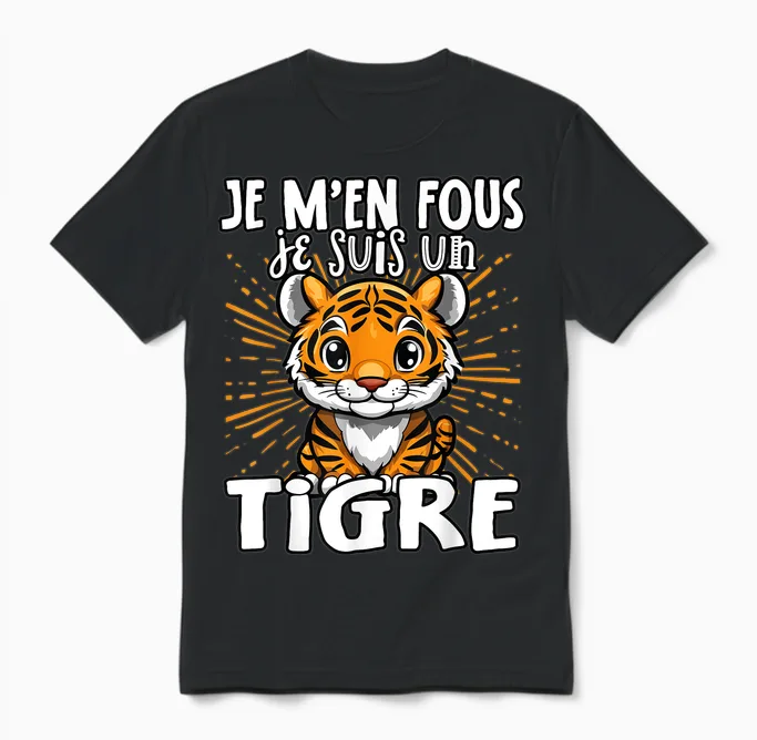Je M'en Fous Je Suis Un Tigre - Cute Tiger T-Shirt, Black, S Unisex T-Shirt in Black