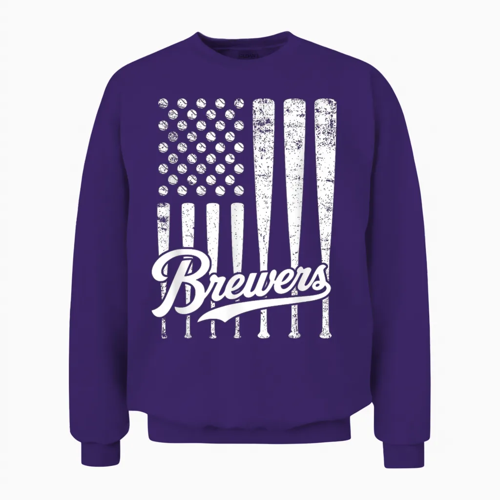 Vintage Brewers Baseball American Us Flag for Men Women Unisex Sweatshirt in Purple