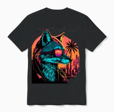 Retro Futuristic Synthwave Fox Unisex T-Shirt - Black
