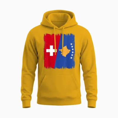 Half Flag of Switzerland Kosovo Roots of Kosovo Unisex Hoodie - Gold