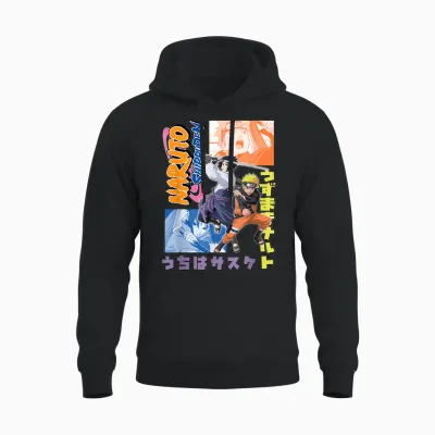 Naruto Shippuden Naruto Sasuke Kanji Collage Anime Unisex Hoodie - Black