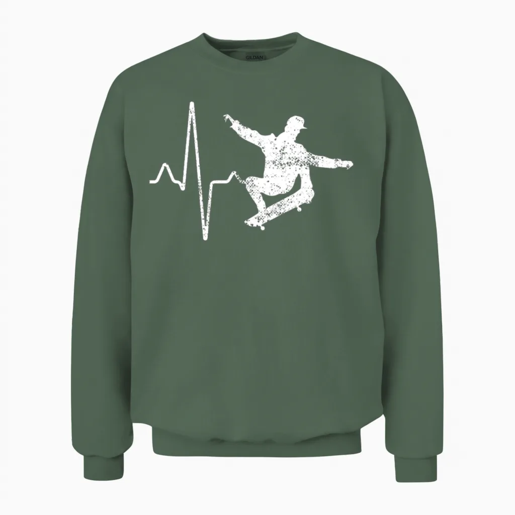 Skate Heartbeat Unisex Sweatshirt in Military Green