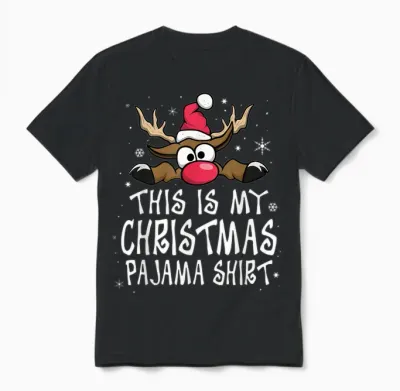 This Is My Christmas Pajama Shirt Funny Christmas Reindeer Unisex T-Shirt - Black