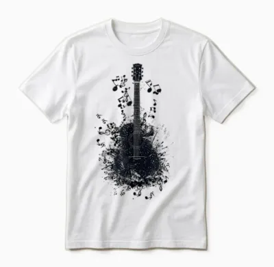 T-Shirt with Musical Notes for Guitarists, Black Unisex T-Shirt - White