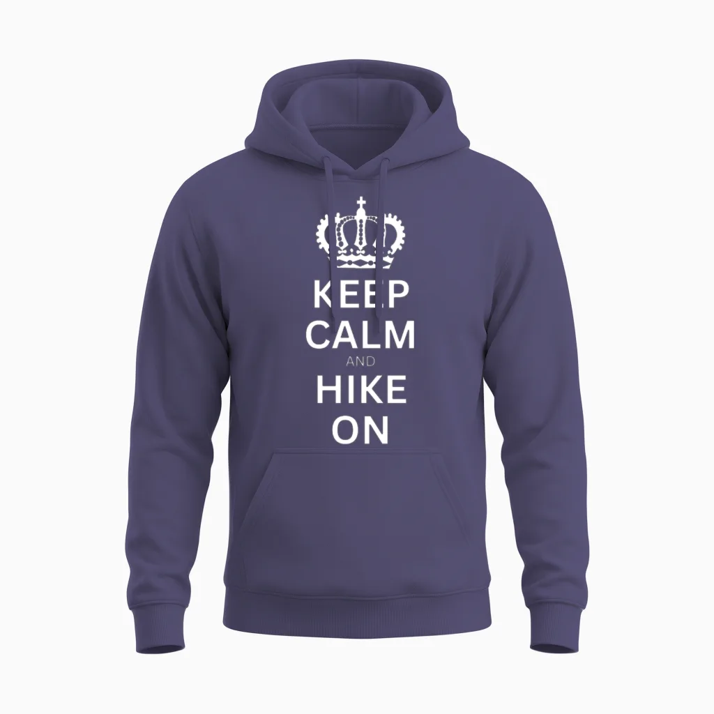 Keep Calm and Hike On - Hiking & Outdoors Unisex Hoodie in Heather Sport Dark Navy