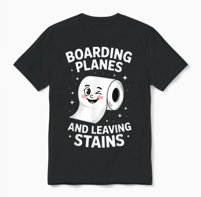 Boarding Planes and Leaving Stains Toilet Unisex T-Shirt in Black