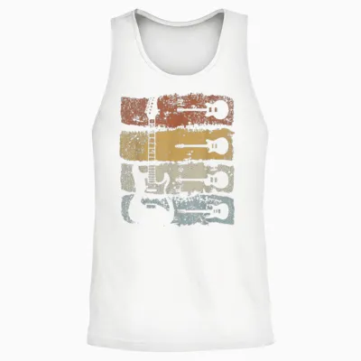 Guitar Player Rock Music Retro Guitar T-Shirt, Black Unisex Tank Top - White