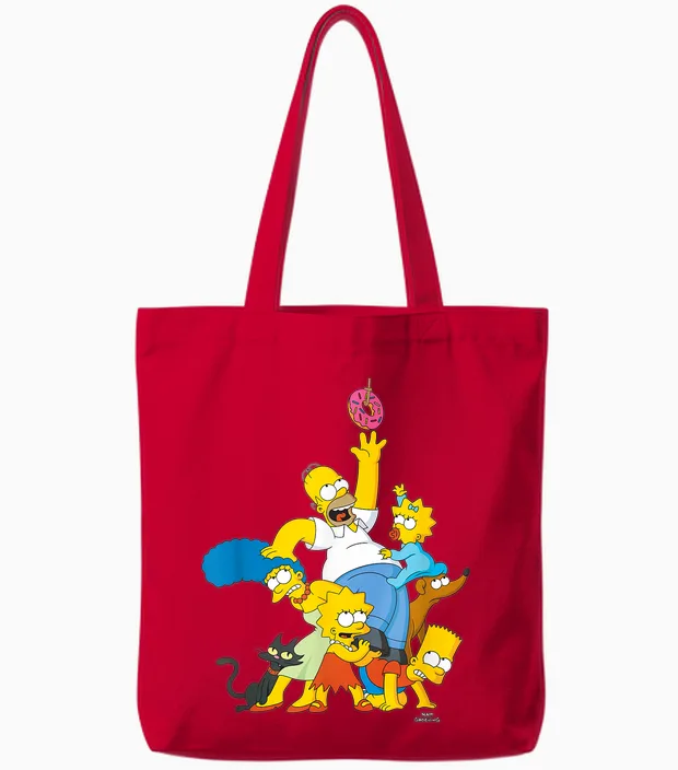 The Simpsons Family Donut Reach T-Shirt Small Tote Bags in Red