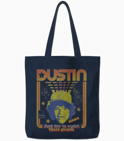 Stranger Things Dustin Floating Head Resist the Pearls Star Tote Bags - Navy