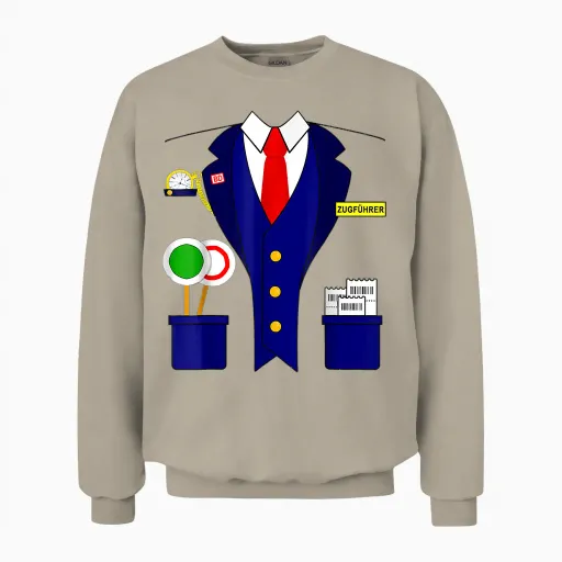 Trainer Guide Conductor Train Driver Carnival Costume T-Shirt, Black Unisex Sweatshirt in Sand