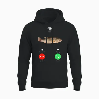 Fih Calling Remind Me Message Decline Accept Phone Call Fish Unisex Hoodie - Black