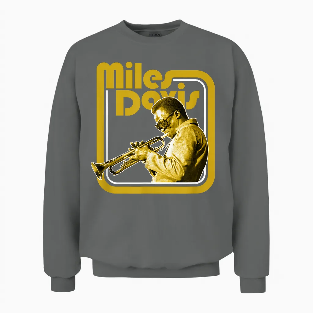 Miles Davis Retro Goldene Trompete Unisex Sweatshirt in Graphite Heather