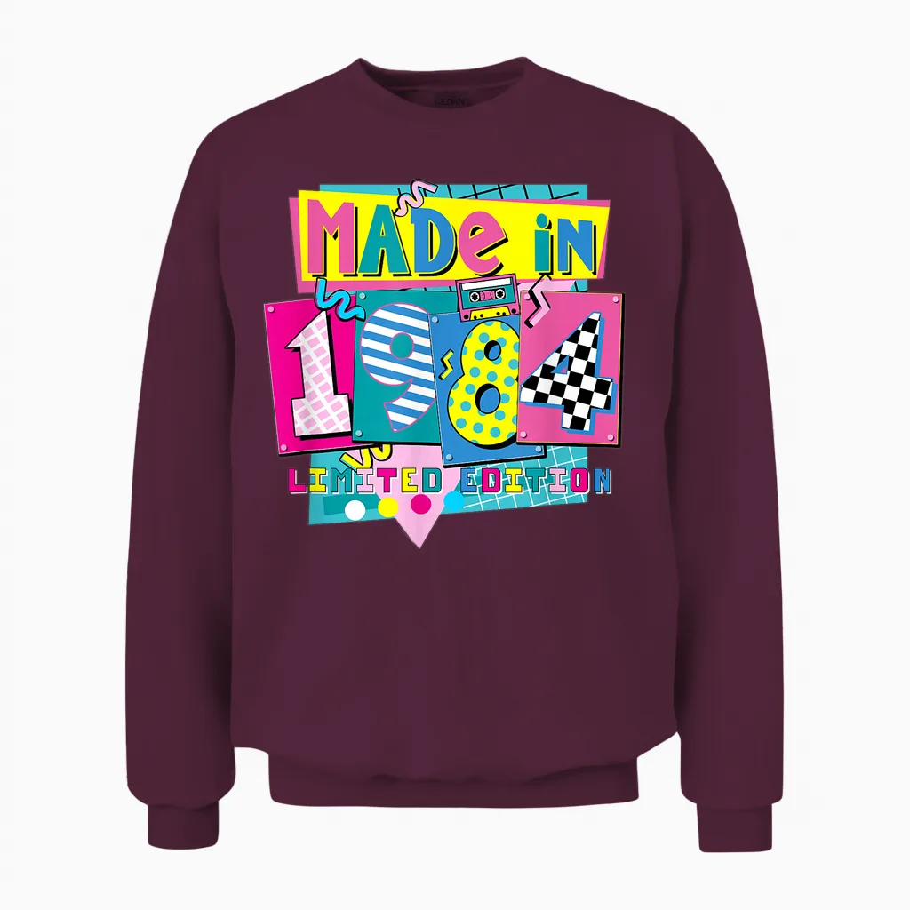 Retro 1984 Birthday Gift 40 Years Costume 80s T-Shirt, Black, S Unisex Sweatshirt in Maroon