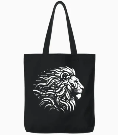 Lion Head Robotics Mech Sci-Fi Cyberpunk Tote Bags - Black