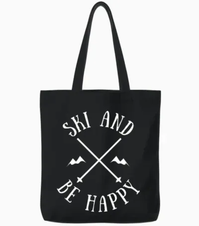 Ski and Be Happy Funny Skiing Tote Bags - Black