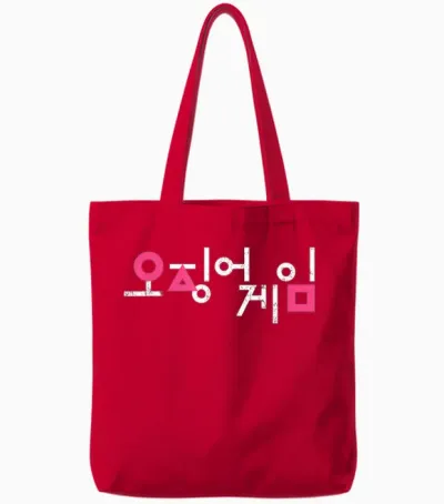 Squid Game Squid Game Korean Logo T-Shirt, Black, S Tote Bags - Red