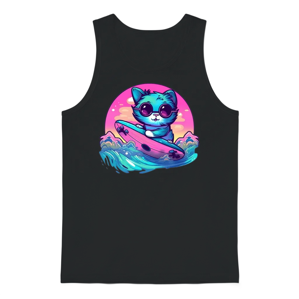 Retro Surfing Cat โ Lovers Unisex Tank Top - Black