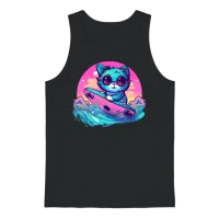 Retro Surfing Cat — Lovers Unisex Tank Top - Black – 1