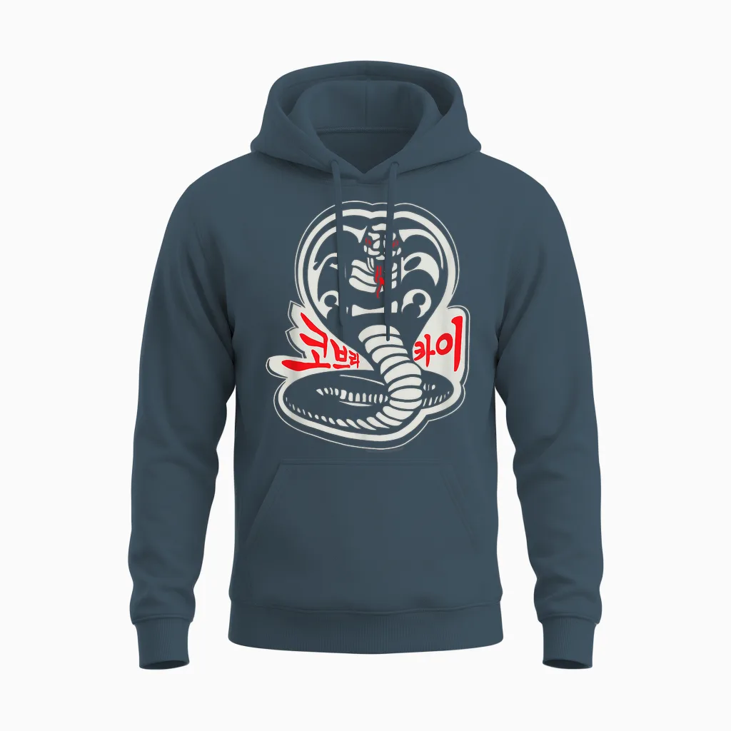 Cobra Kai Karate Dojo South Korea Snake Logo Sekai Taikai Unisex Hoodie in Dark Heather