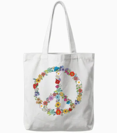 Love and Peace Flower Hippie Lover Beautiful Gift Cute Funny T-Shirt, Black, S Tote Bags - White